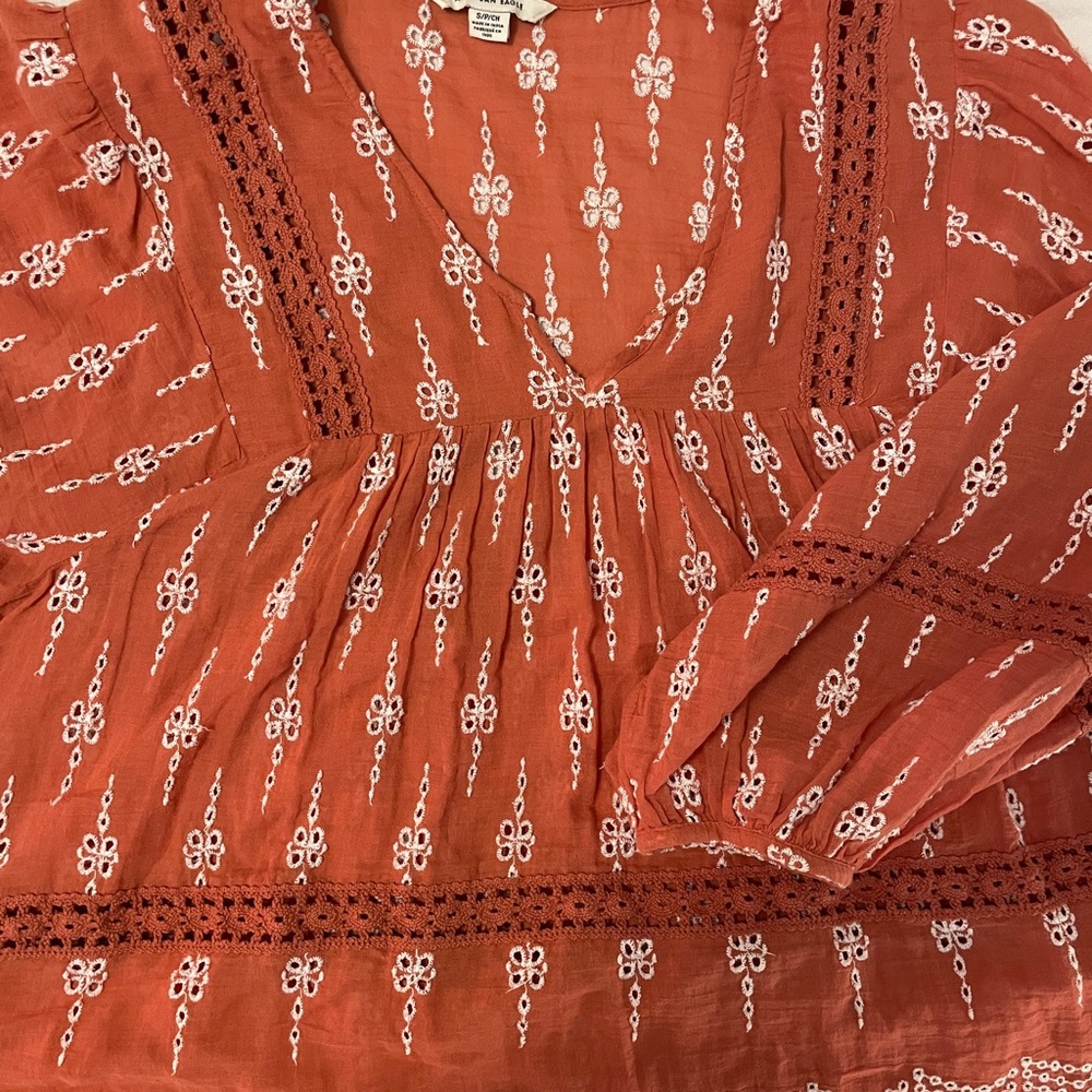 Embroidered Flowy Rust Top
